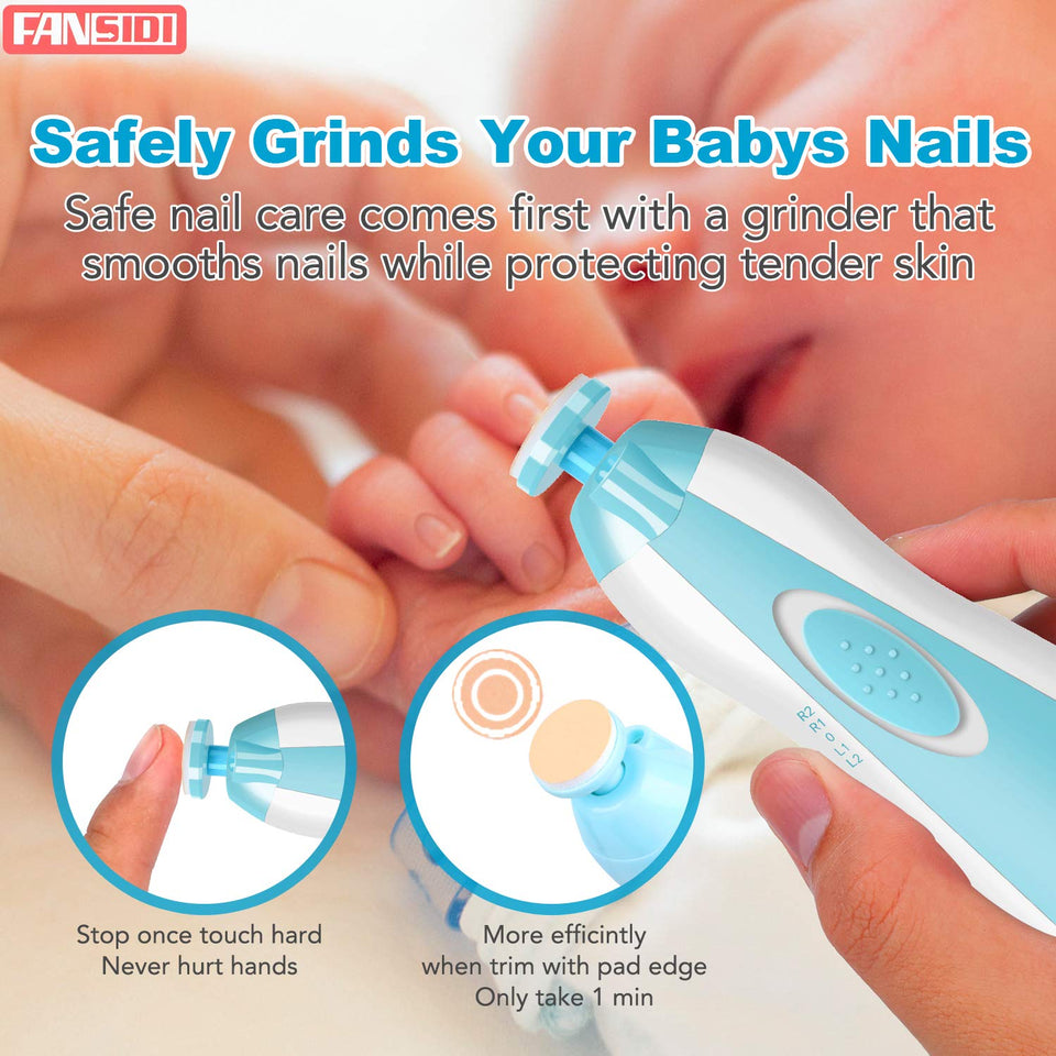 Electric Baby Nail Trimmer & File Kit – Safe, Quiet Clippers with 12 Extra Pads | FANSIDI Infant Nail Care (Blue)