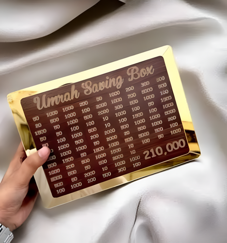 Umrah Saving Box – Dark Brown Wooden Money Box for Umrah Savings | Premium Quality